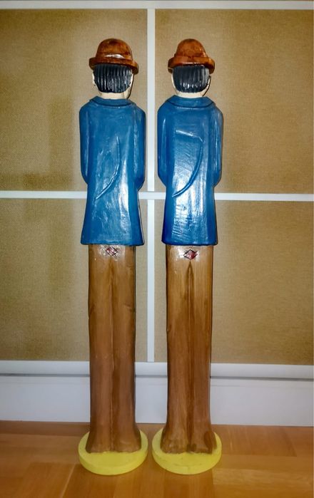 Антикварна дървена фигура на клуон държащ слънчоглед 2бр. размер h95см