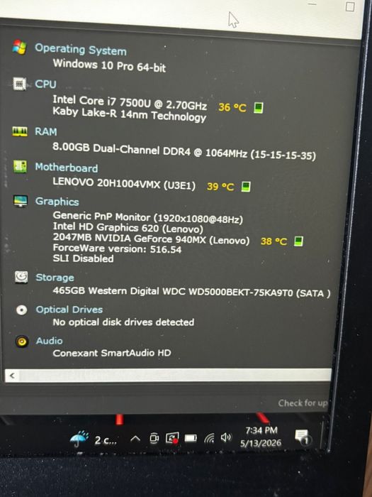 Lenovo ThinkPad  E470• i7-7th gen• Nvidia • Light gaming