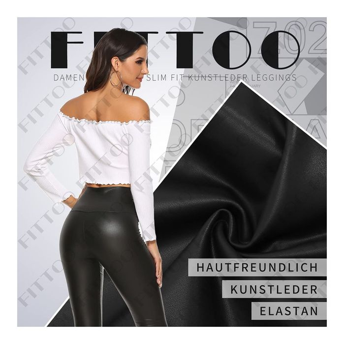 Colanți Dama Imitație Piele Talie Înaltă Wetlook Push Up Negri M*