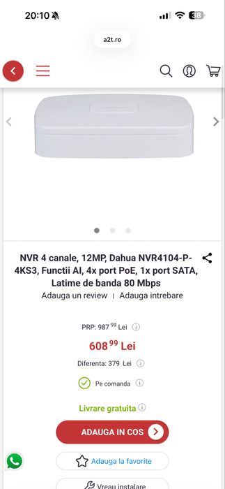 NVR Dahua 4 porturi Poe inregistrare 4k