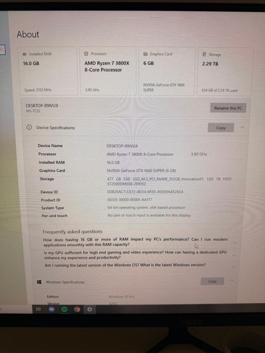 Vând Gaming PC - AMD Ryzen 7 3800x 8 core