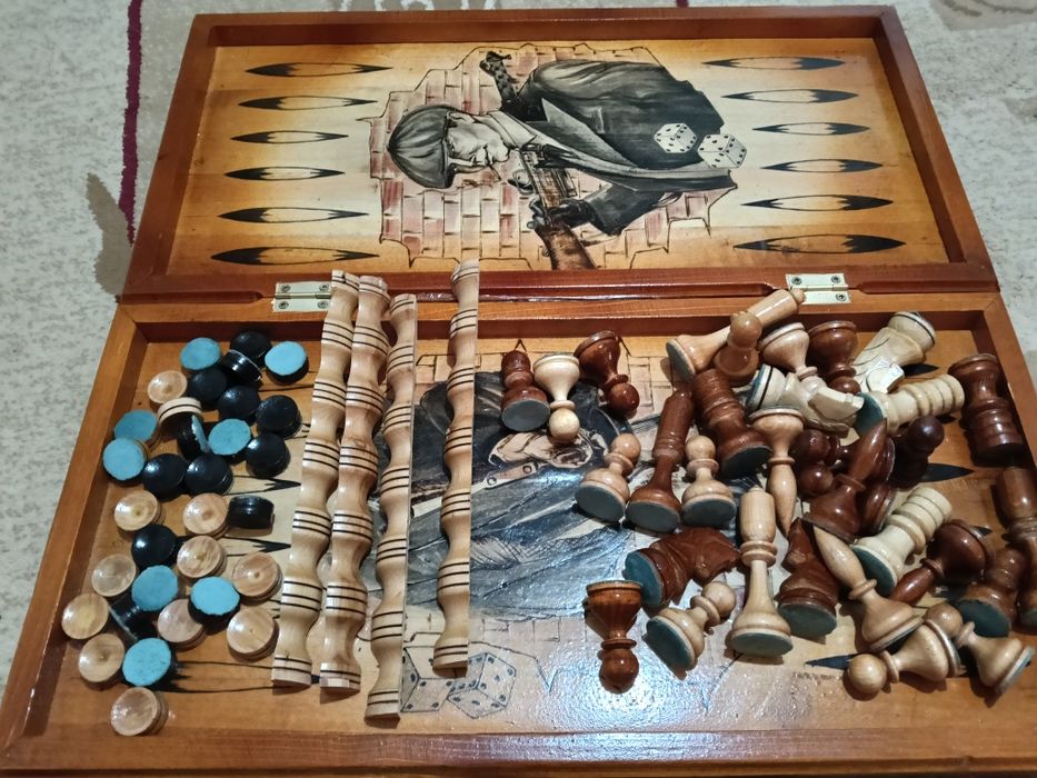 3в1 шахматные нарды ручной работы