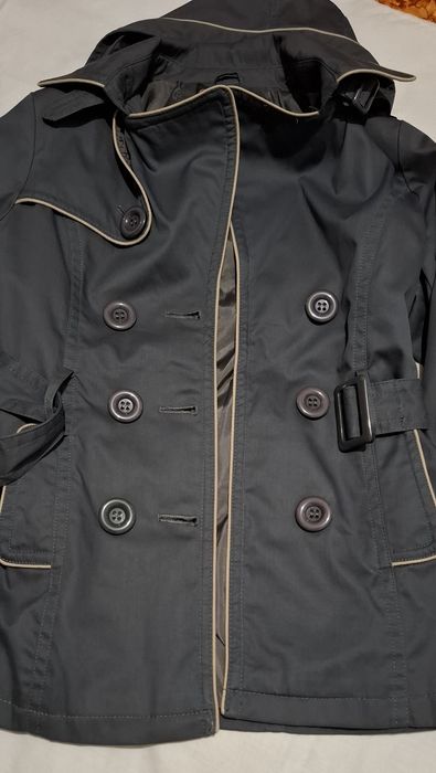 Haina / Trenci scurt, bumbac, gri, gluga detasabila si cordon