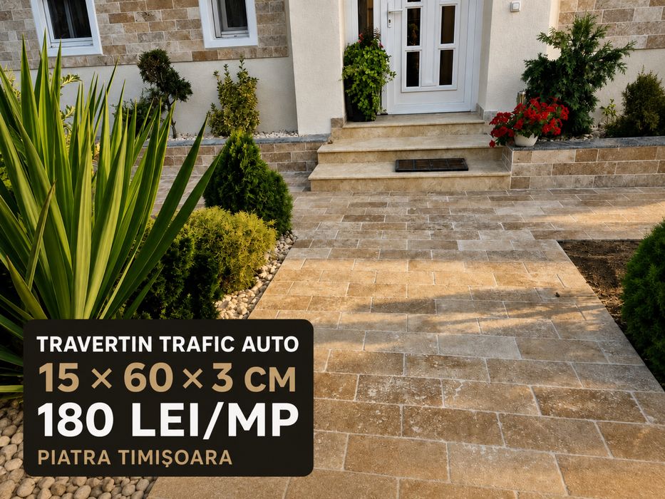 Travertin trafic auto 15×60×3 cm – piatră naturală exterior