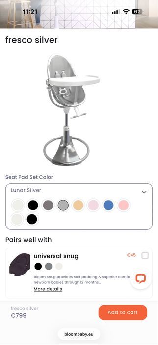 Стол за хранене Bloom fresco silver от 0 до 8г.