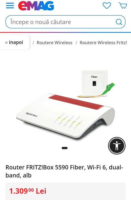 Router FRITZ!Box 5590 Fiber, Wi-Fi 6, dual-band, alb, nou, intact