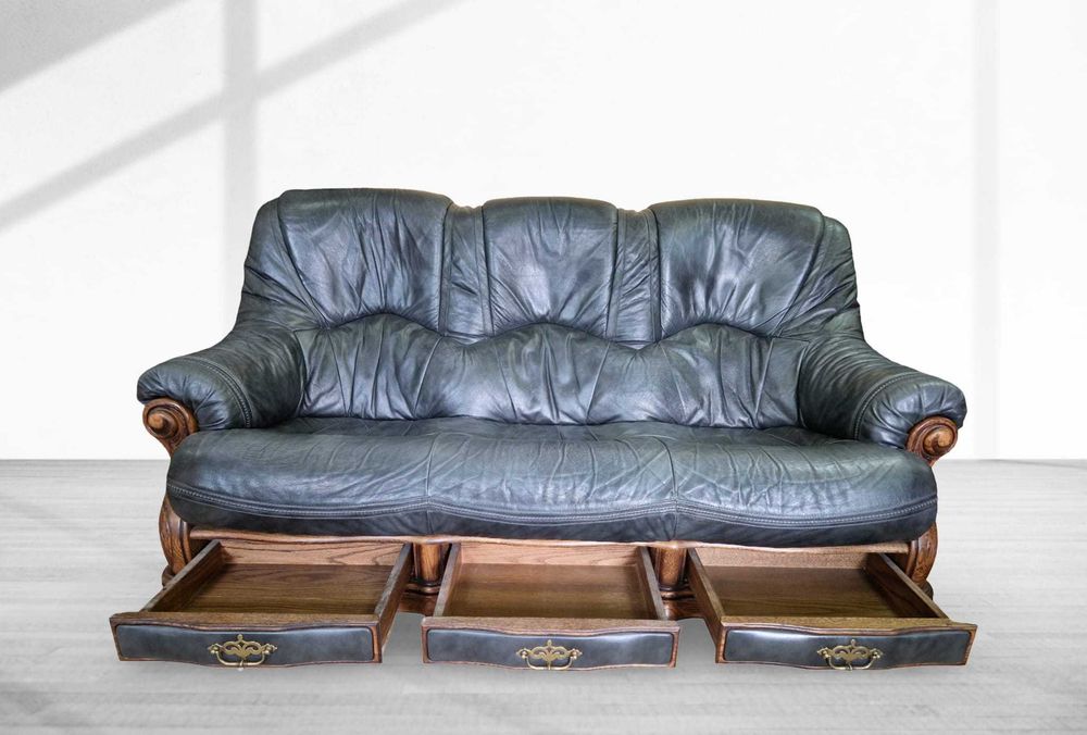 Холова гарнитура от естествена кожа и масивен дъбов корпус