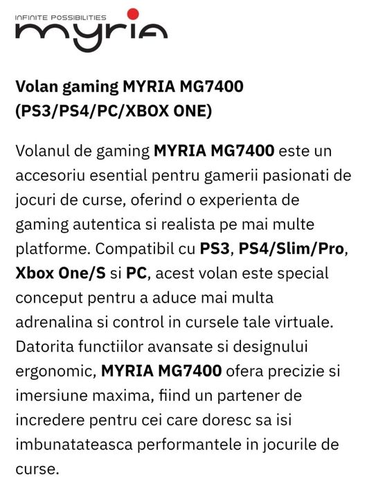 Volan gaming Myria cu vibrații