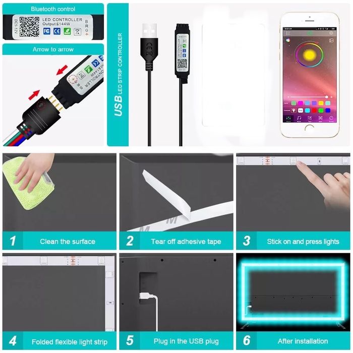 Banda led colora RGB cu mini controller bluetooth