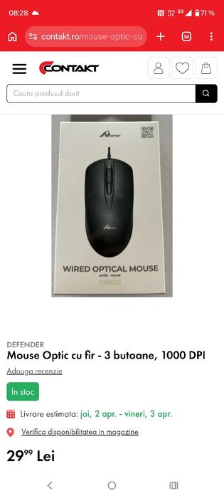 Mouse Optic cu fir - 3 butoane, 1000 DPI