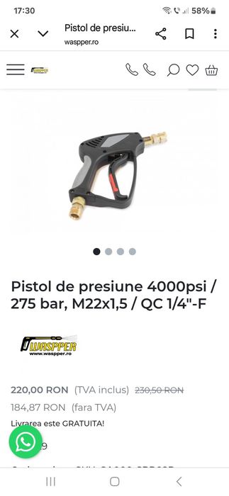 Pistol presiune pentru aparat spalat