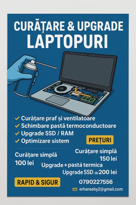 Servicii profesionale curățare & upgrade laptopuri | Rapid & Sigur