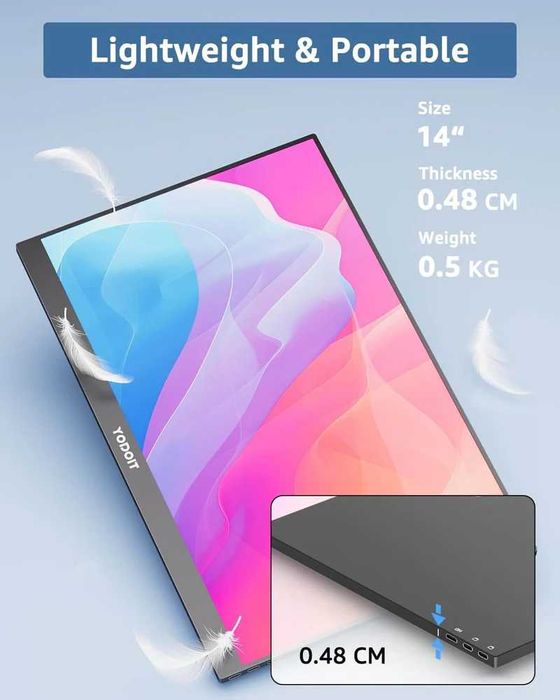 Преносим монитор 14 инча Yodoit 1080p FHD - USB-C и HDMI (Нов)