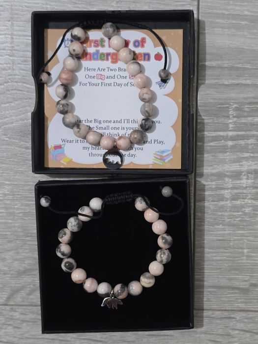 Set 2 brățări SUNSH cu ursuleț – mamă & copil, pietre naturale roz