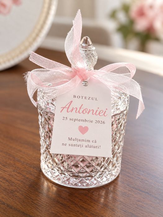 Mărturii botez PREMIUM personalizate cu bomboane - 13,5 cm
