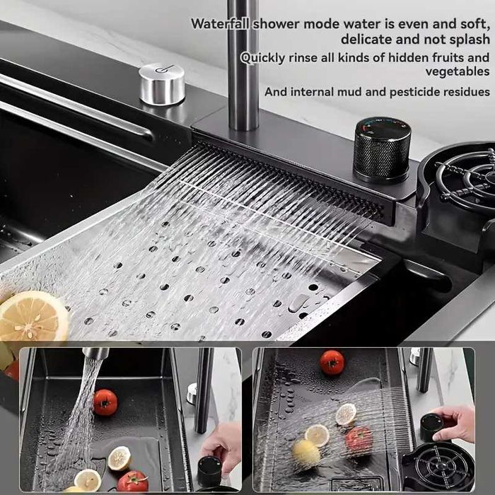 Луксозна голяма кухненска мивка със смесител и аксесоари 80см 75см