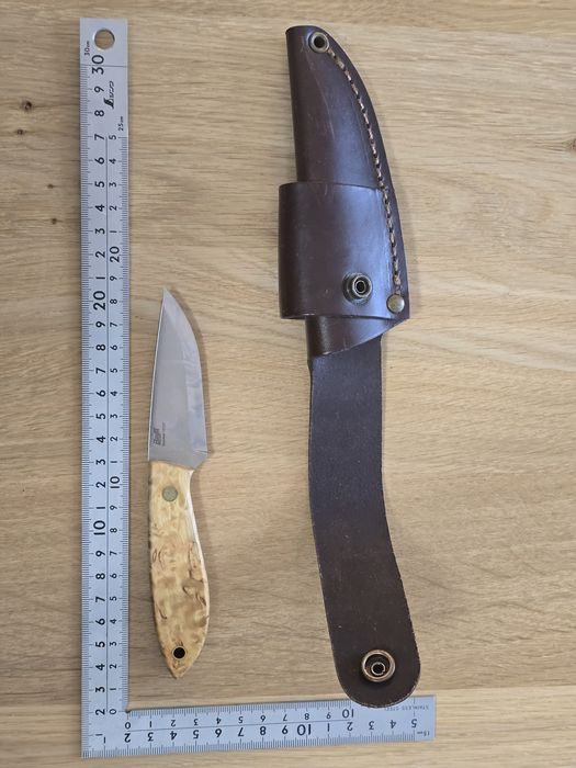 Cuțit Brisa Bobtail 80 Scandi - Sandvik 12C27, Curly Birch
