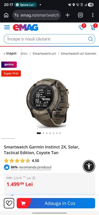 Ceas garmin instinct 2x solar tactica edition