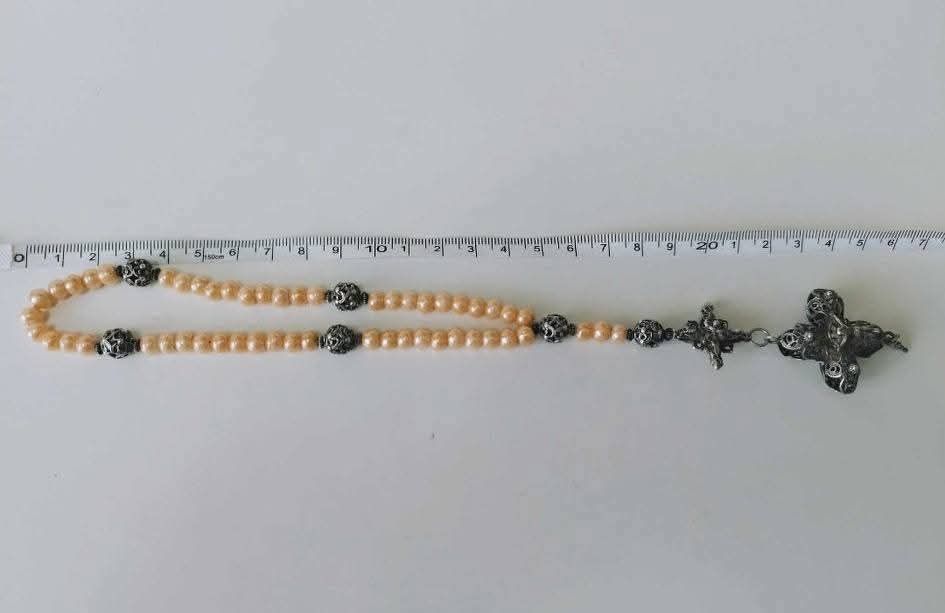 Rozariu vechi de mana din argint in filigran cu perle, copii