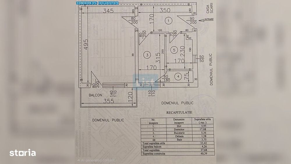 Apartament cu 1 cameră - 37,7 mp, Centrală gaz