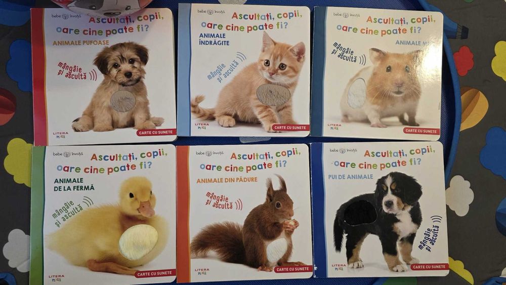 6 Cărți tactile,cu sunete Ascultați, copii, cine ar putea fi?