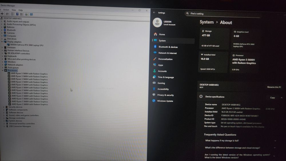 Гаранция! Lenovo Legion 17" Ryzen 5 RTX3060