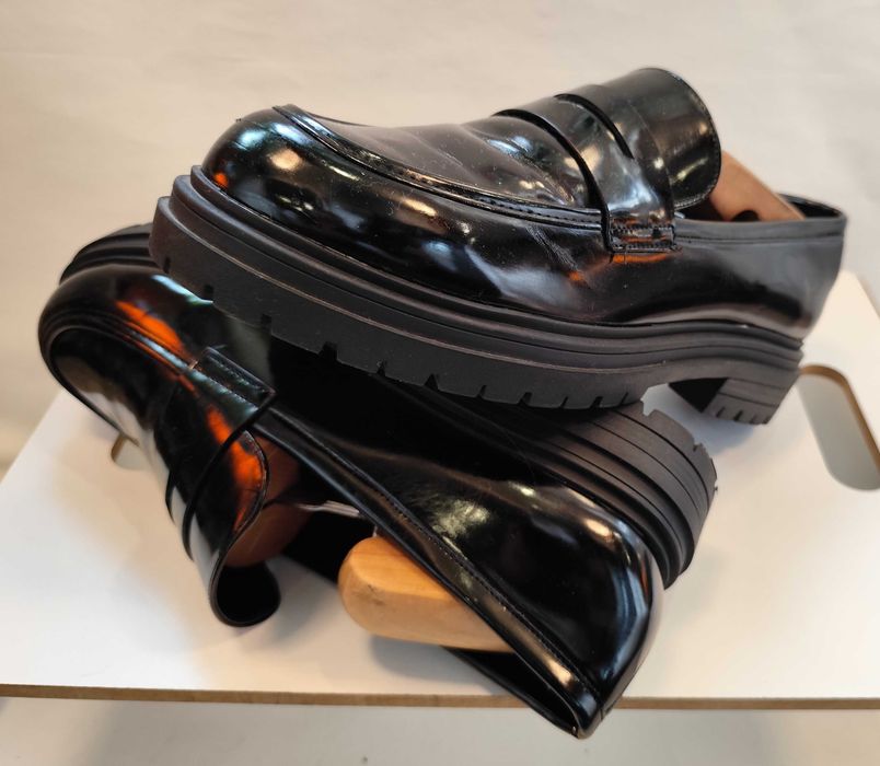 Pantofi loafer penny 41.5 42 Lav Artigianale piele lucioasa negru