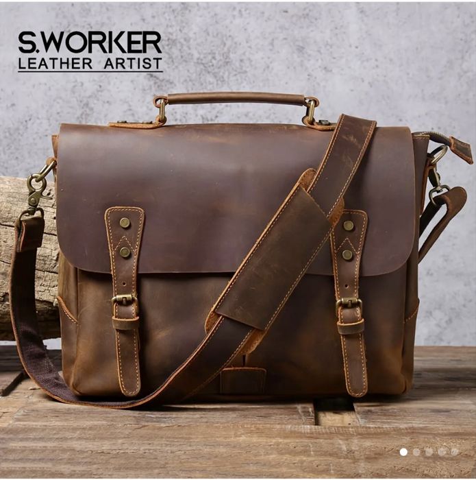 Младежка оригинална винтидж чанта WIECZNE/Луксозна кафява Crazy Horse!