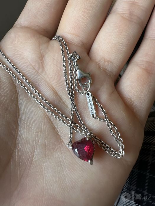 Серебряное колье Pandora "Красное сердце" (оригинал)