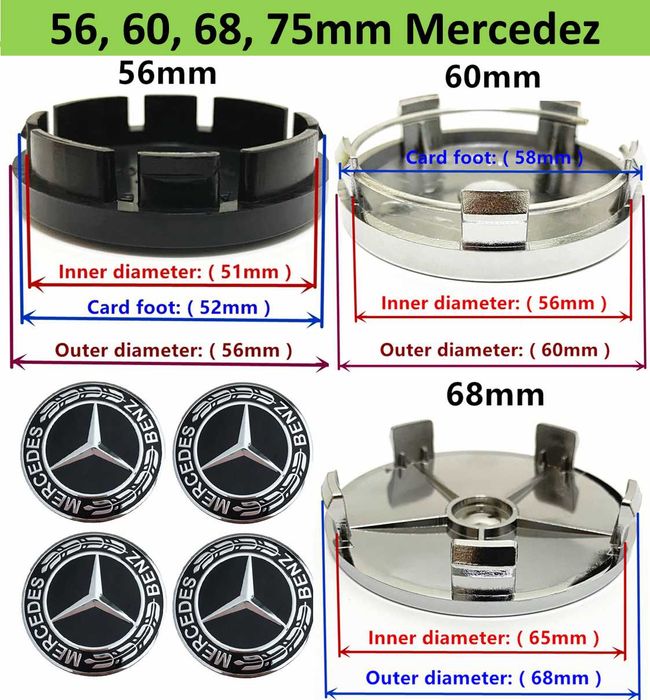 4 Capace jante Mercedes Benz 56, 60, 68 75mm. Noi ambalate!