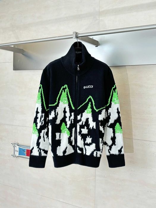 Gucci Ski-tematyczny krajobraz górski Intarsia wełna dzianina Zip