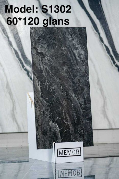 60*120 keramogranit kafel glansviy (qora rangda)