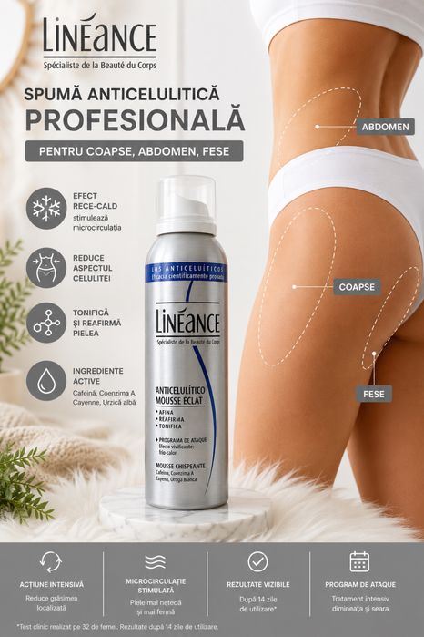 Spumă Anticelulitică Profesională pentru Coapse, Abdomen și Fese – Lineance Mousse Éclat 200 ml
