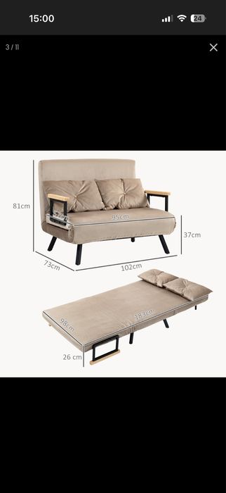 Canapea Pat cu Spătar Reglabil pe 5 Nivele , Maro , HOMCOM