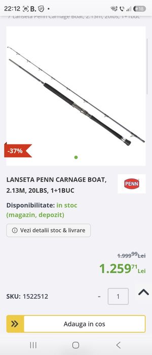 Set 4 lansete barca/Delta/somn  Penn Carnage 20lb