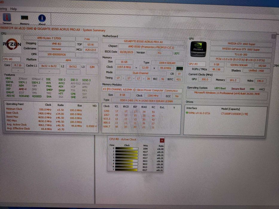 Kit AMD Ryzen 7 5700X + B550I AORUS PRO AX + 16GB DDR4