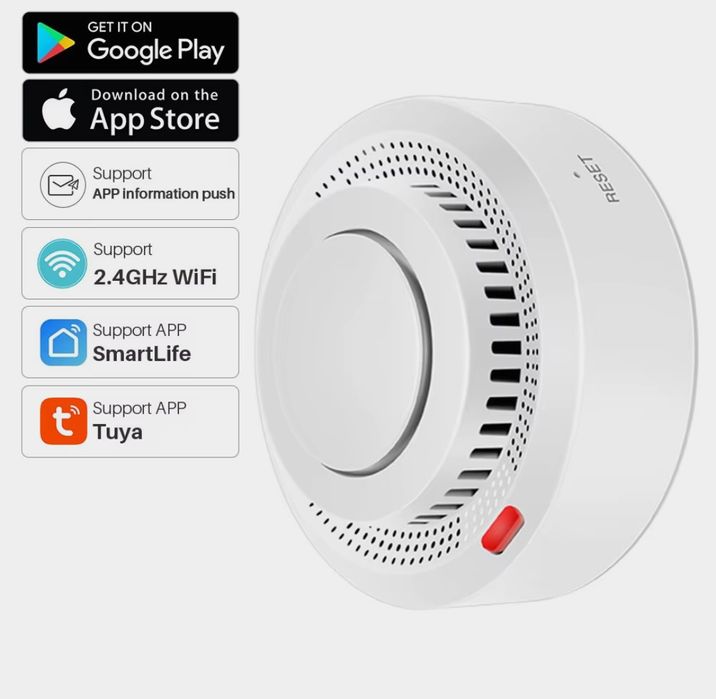 Пожарная сигнализация датчик дыма, Умный детектор дыма Tuya Wi-Fi