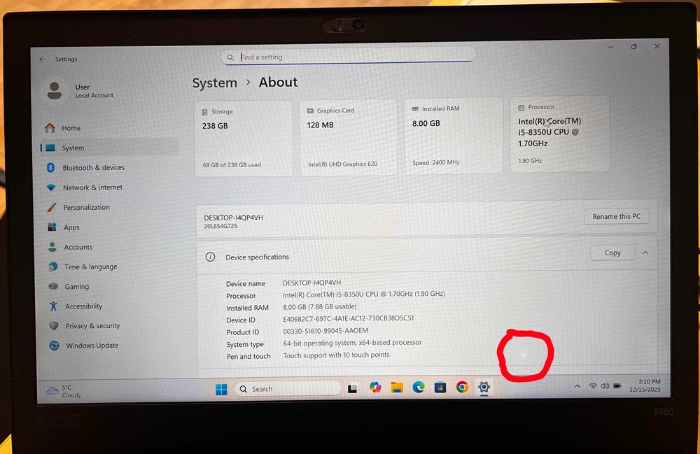 Lenovo ThinkPad T480, reconditionat (i5, 8 GB RAM, 256 GB M.2, TOUCH)