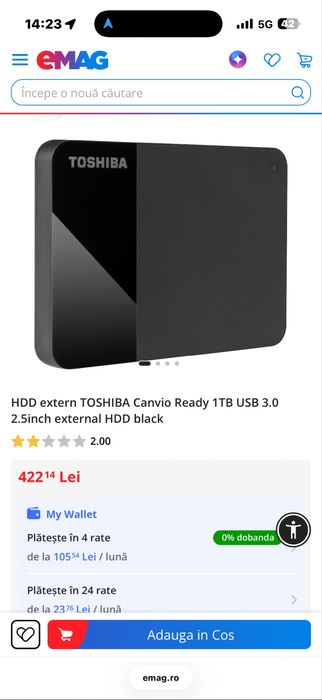 Hdd Extern Toshiba 1TB-Sigilat