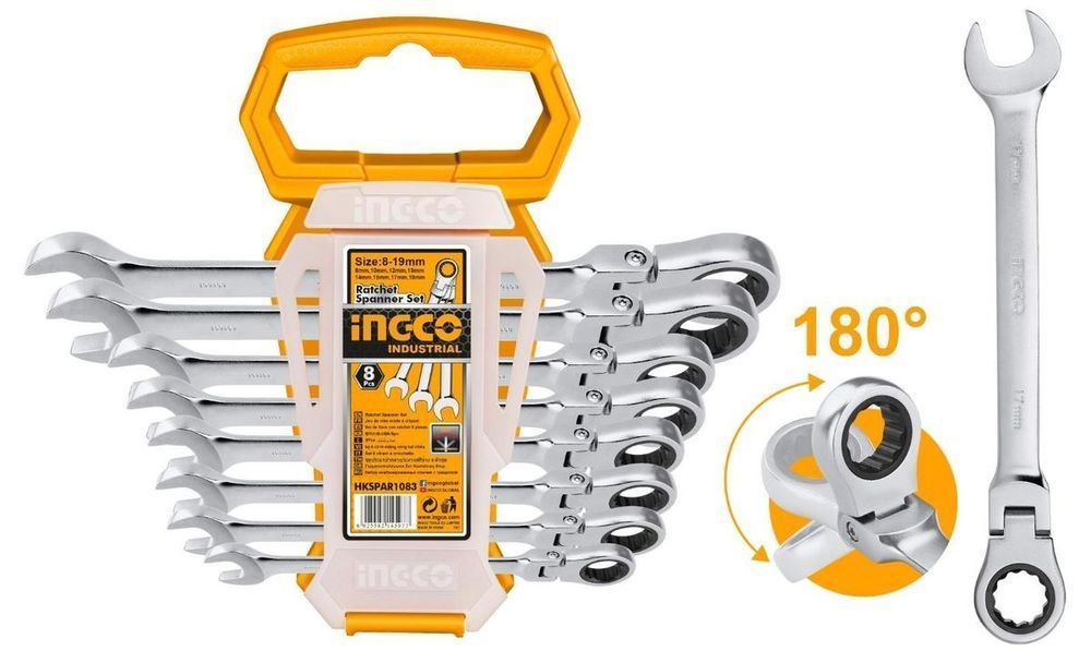 Set chei combinate cu clichet articulate 8 piese ingco