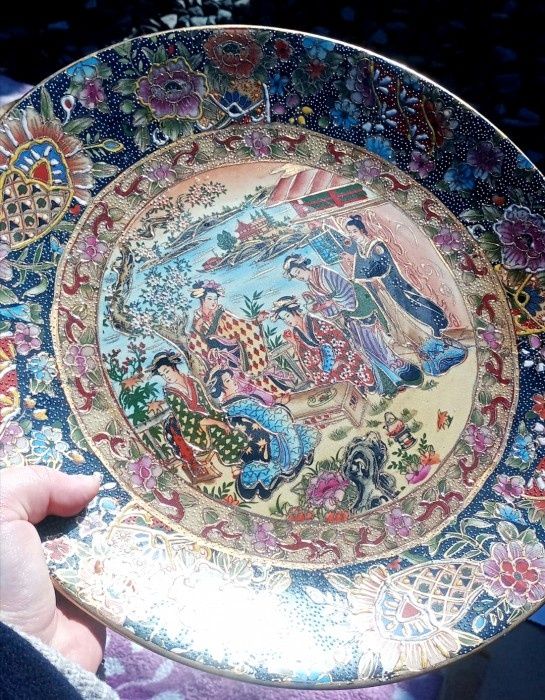 Superbă farfurie antica decorativa de dimensiuni mari in stil chinezes