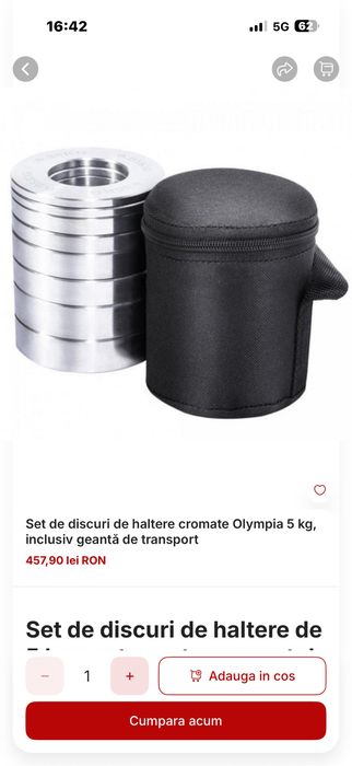 Set discuri cromate olimpice total 5 kg, mai exact; 2x25 kg+2x05 kg+2x0,75 kg+2x1 kg total 5 kg