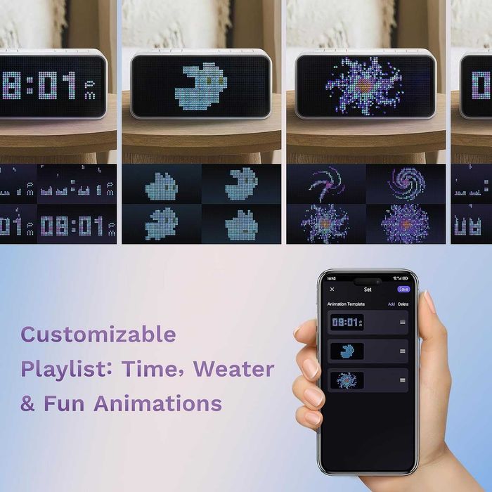 Dekala Pixel LED дигитален будилник с WiFi и двойна аларма