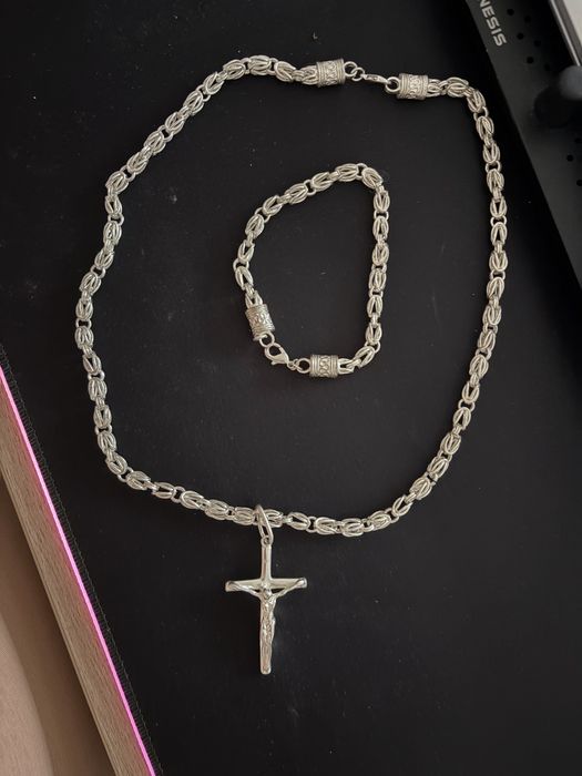 Сребърен мъжки масивен комплек Кралска Плетка