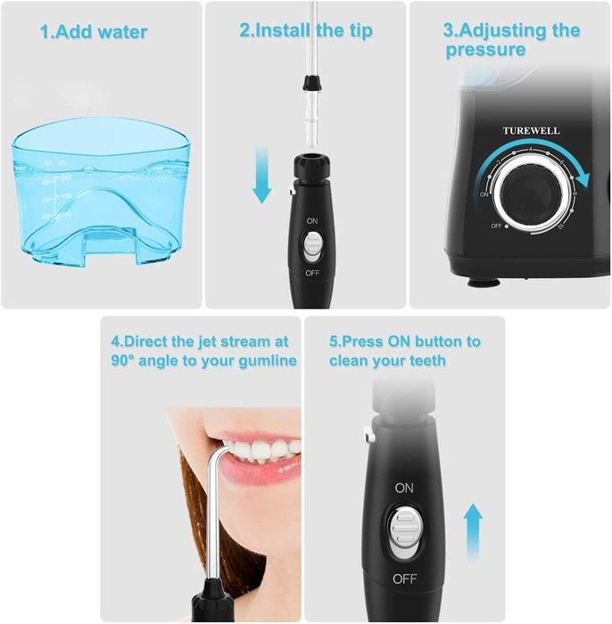 Зъбен душ TUREWELL орален иригатор 600ml 10 регулируеми налягания