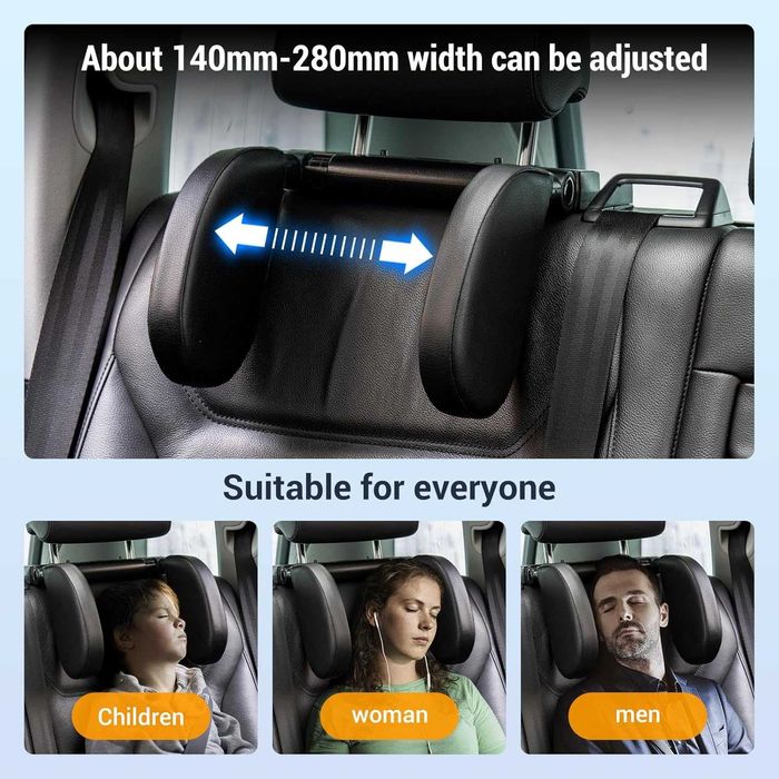 Кожена Регулируема автомобилна облегалка за глава и врат - Черна