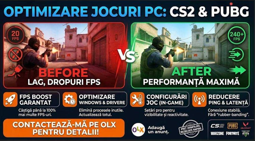 Optimizare PC & Laptop Windows 10/11 | Mai multe FPS, Fără Lag în Jocuri de la 50 lei