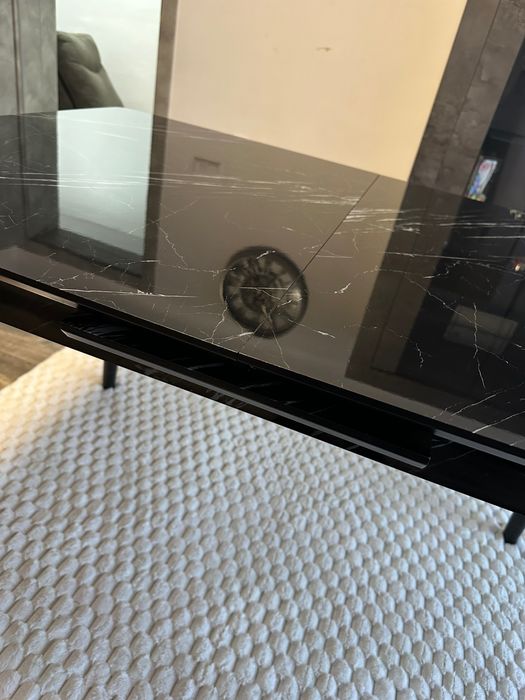 Маса закалено стъкло черна, мрамор