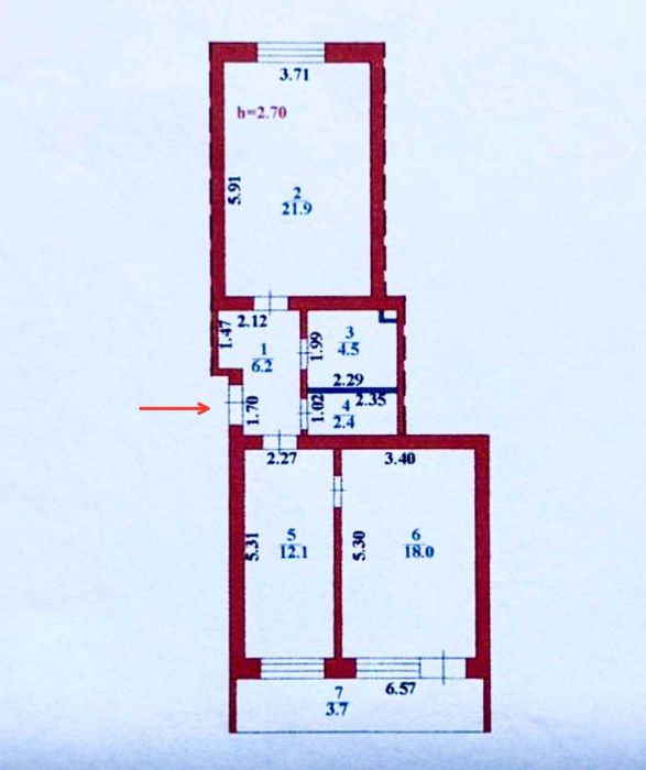 3-комнатная квартира · 70 м²