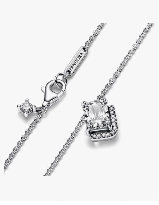 Colier Pandora cu Pandantiv tip Halo stralucitor dreptunghiular Zirconiu Argint 925 - 45cm